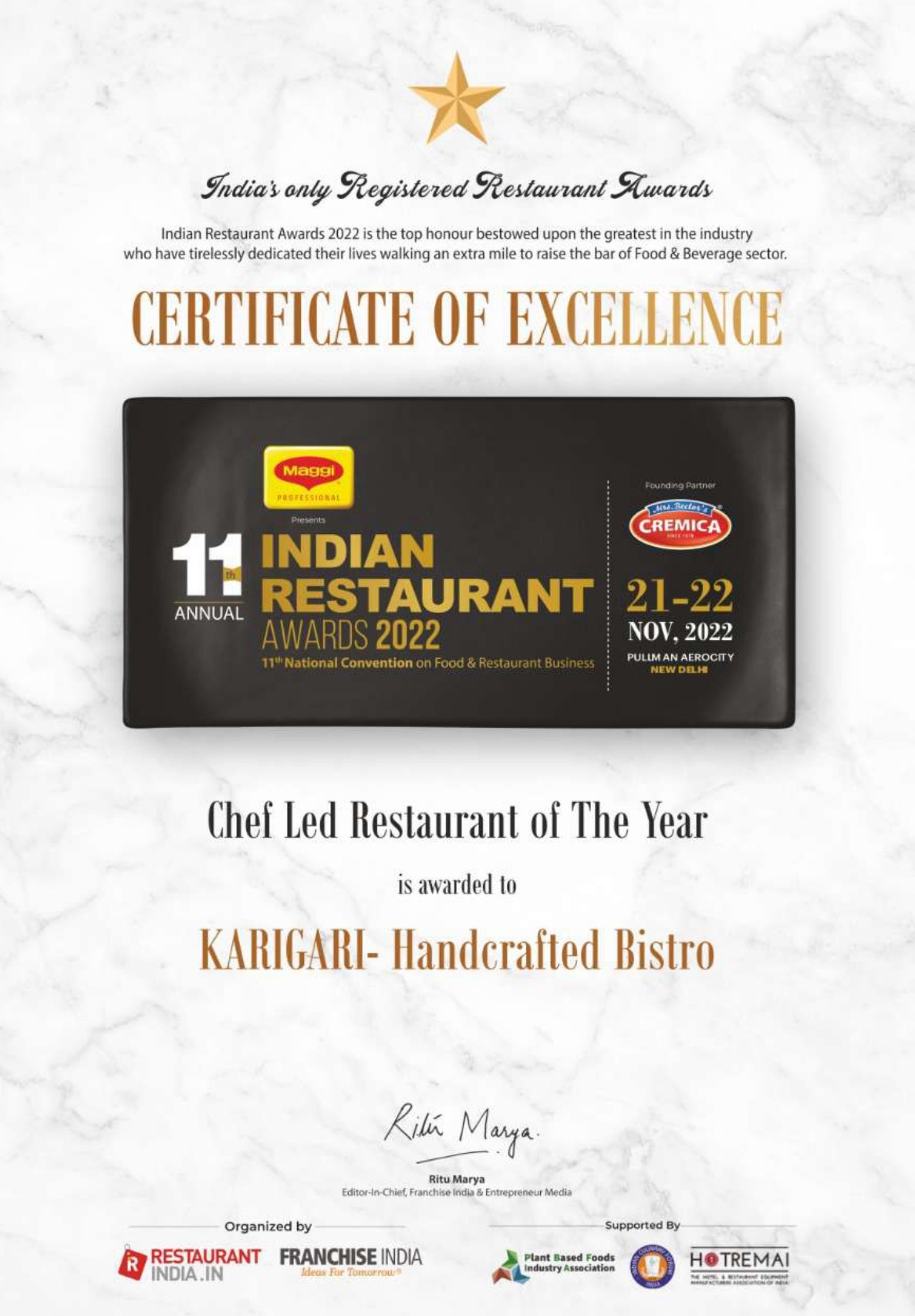 Chef Led Restaurant of the Year 2022